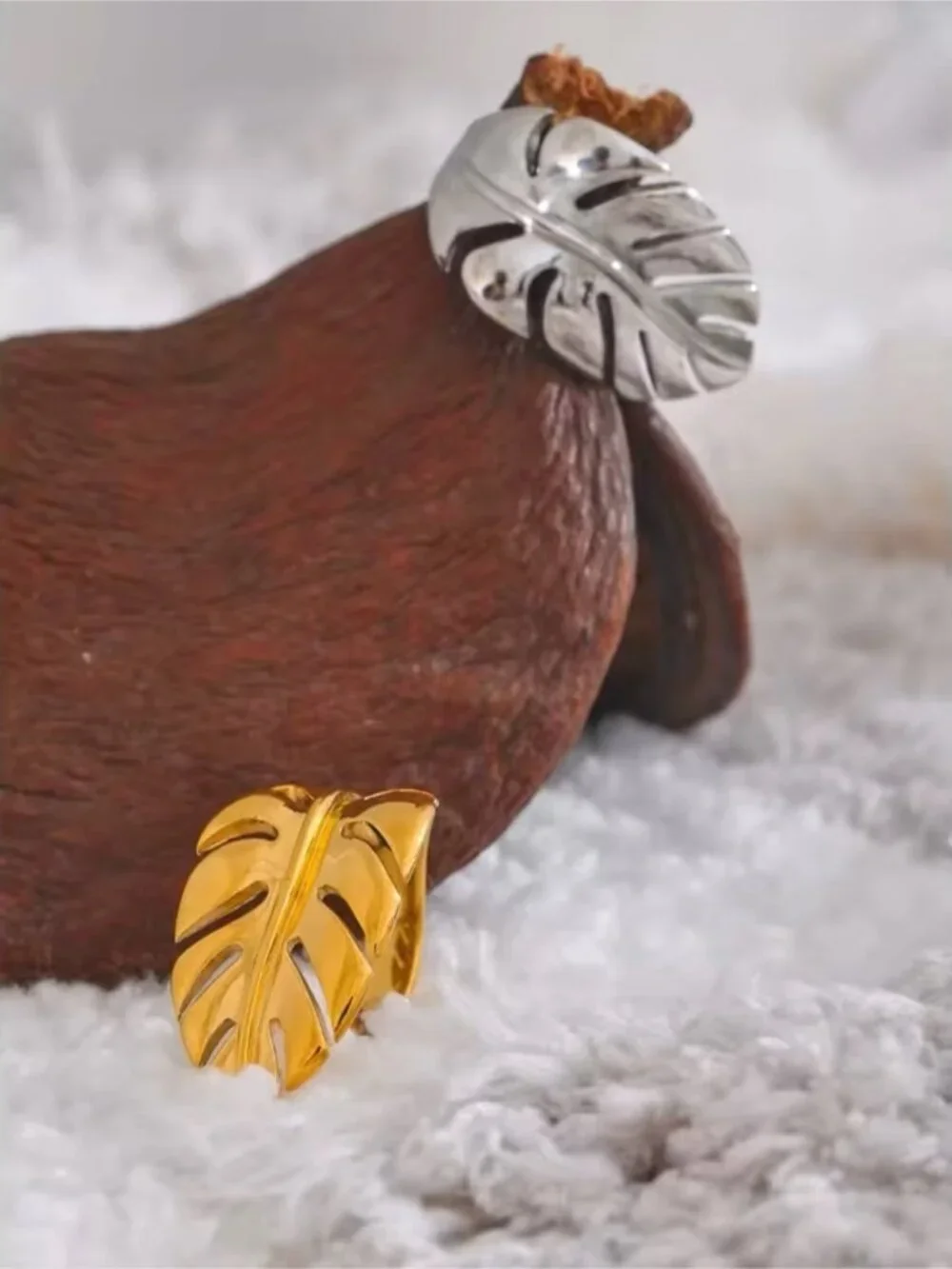 Silver tone Leaf Statement Ring